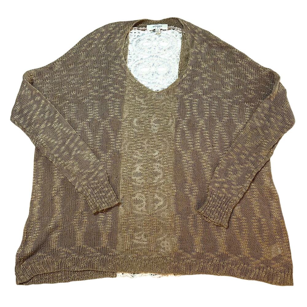 Umgee Brown/Cream, Open, Knit, Light Weight, Cardigan- S/M